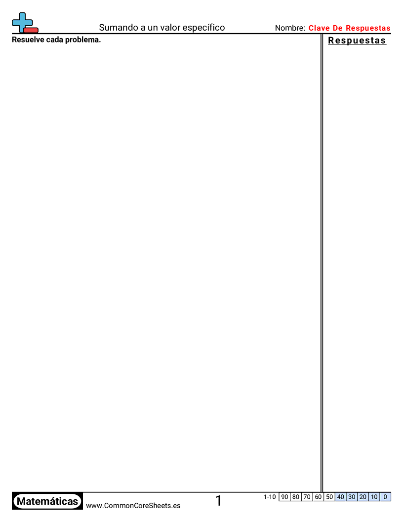 Ejercicios de sumas - Sumar a un valor específico worksheet