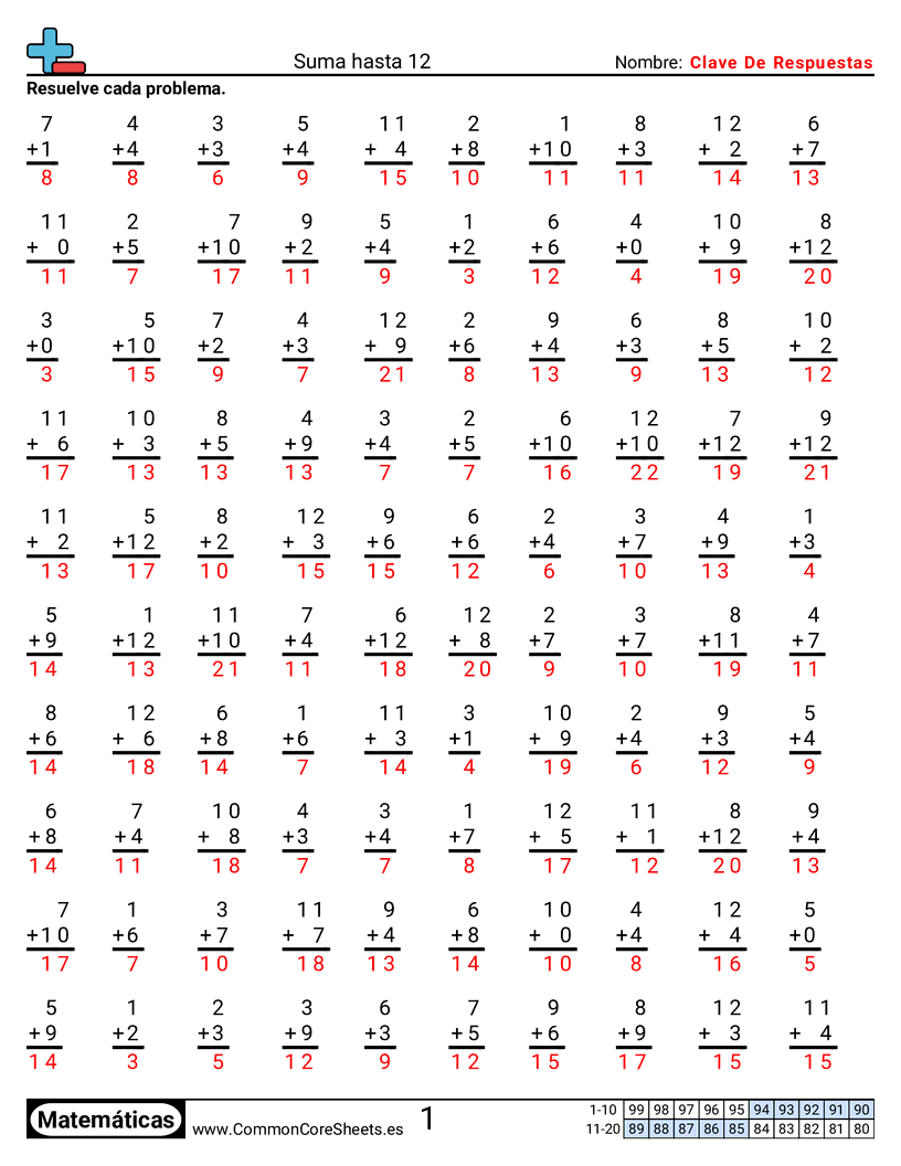 practicas de suma Worksheets - Sumando hasta 12 worksheet