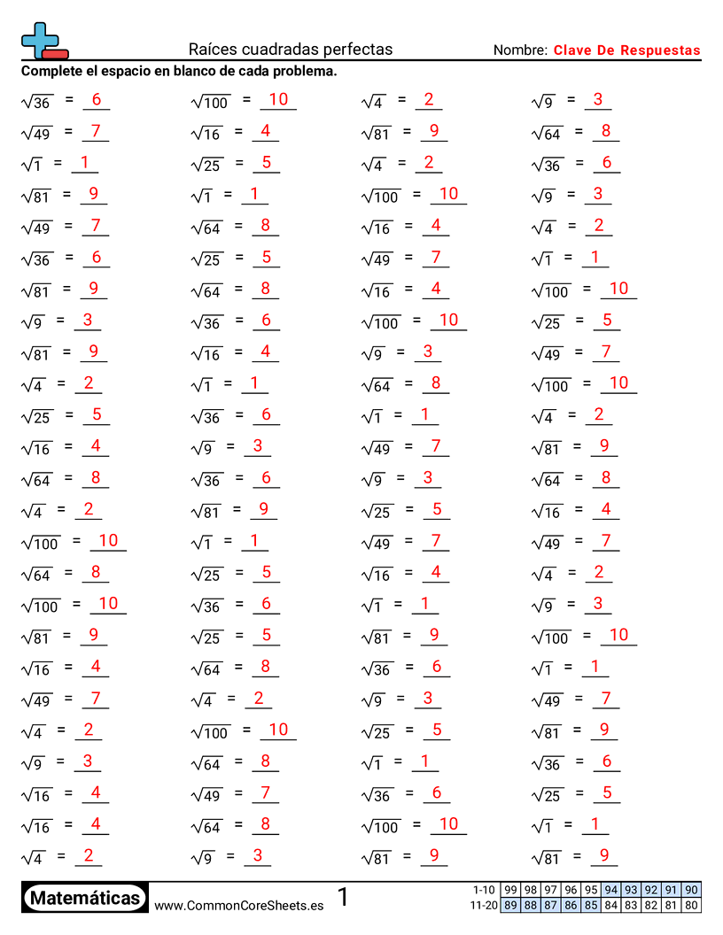  - raices-cuadradas-perfectas worksheet