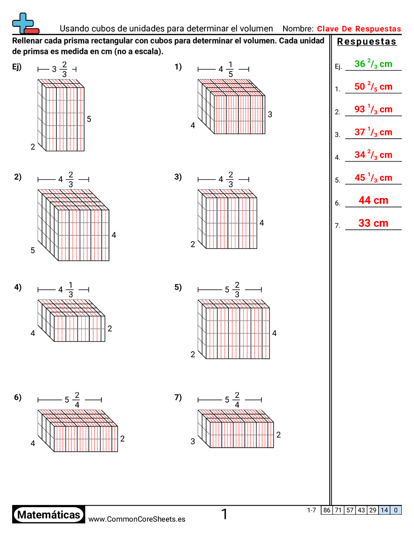 Ejercicios  de volúmenes - Usar cubos para encontrar volumen (lados fraccionarios) worksheet