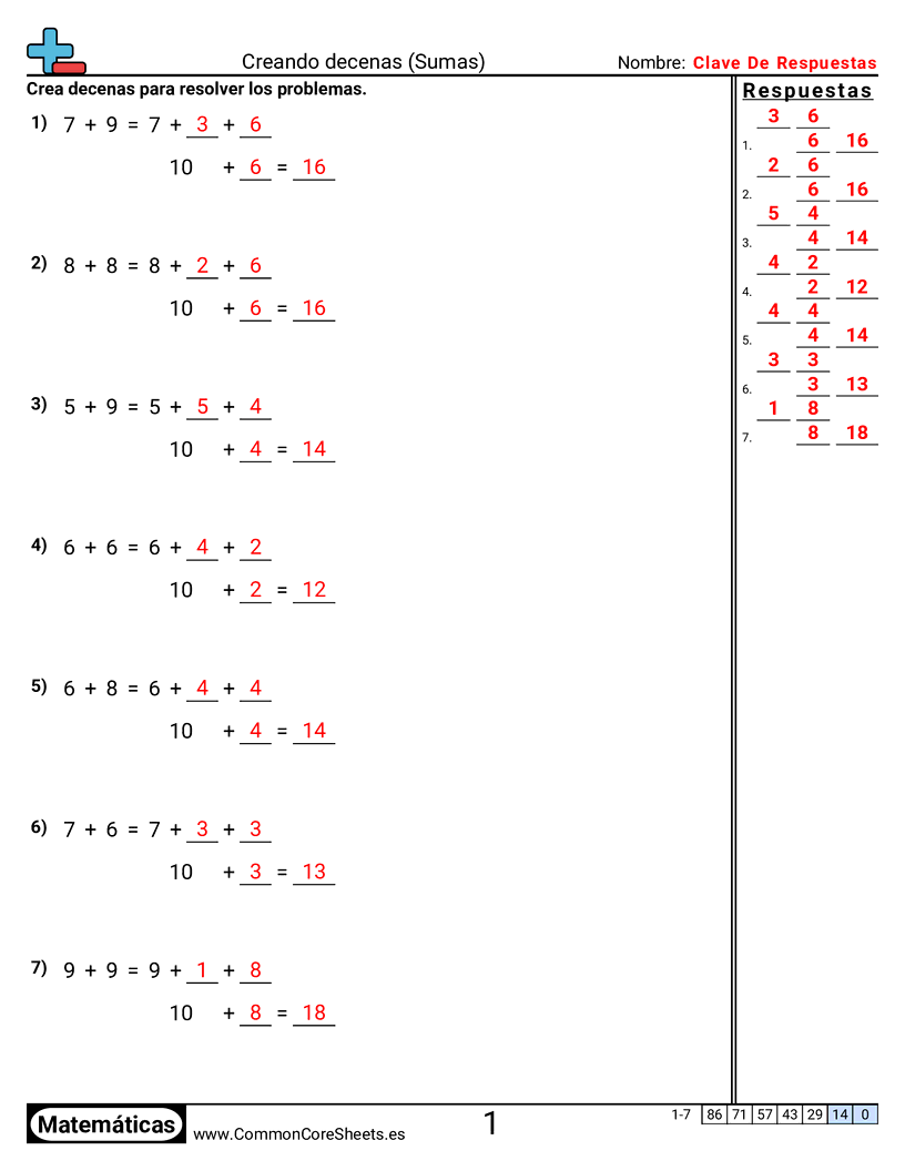 Ejercicios de sumas - Formar decenas worksheet