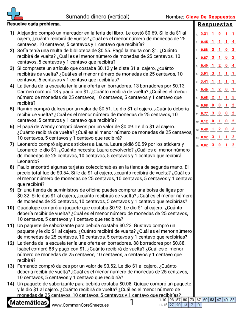Ejercicios  de dinero  - Sumar dinero (vertical) worksheet