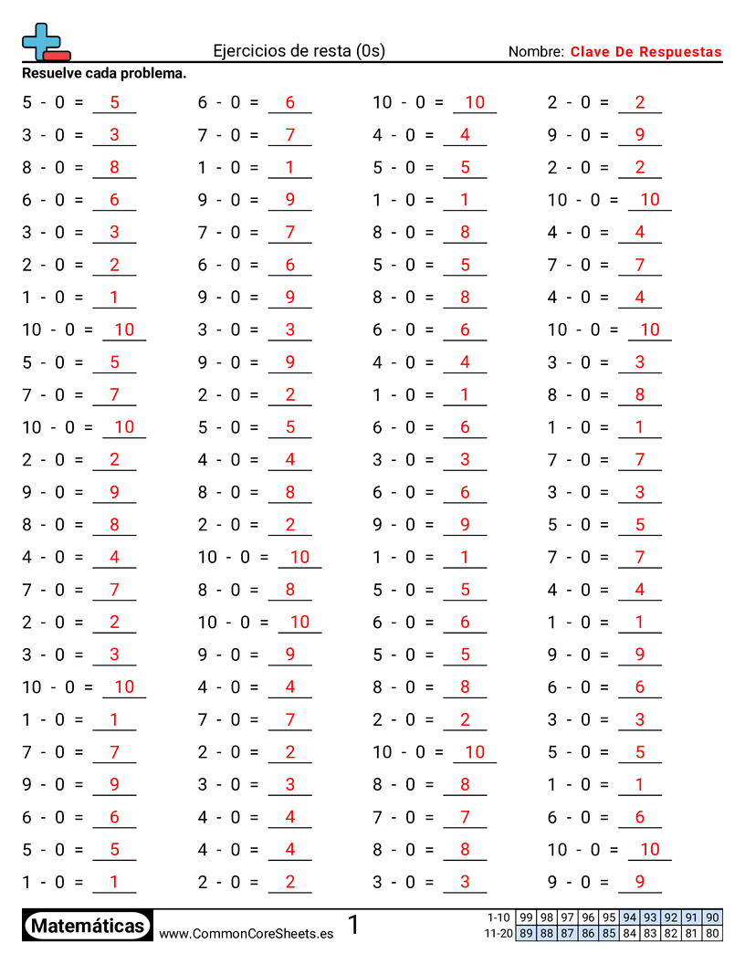 Ejercicios  de ejercicios de matemáticas - 0 (tablas) (horizontal) worksheet