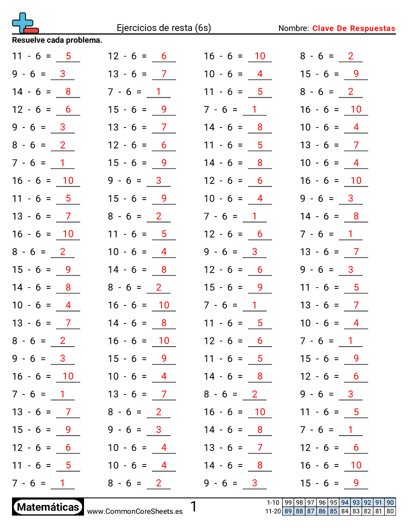Ejercicios  de ejercicios de matemáticas - 6 (tablas) (horizontal) worksheet