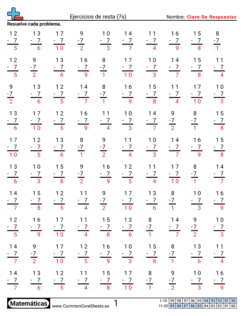 Ejercicios  de ejercicios de matemáticas - 7 (tablas) worksheet