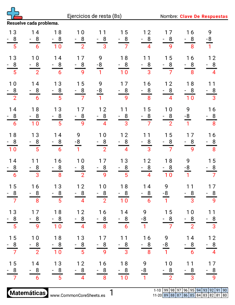 Ejercicios  de ejercicios de matemáticas - 8 (tablas) worksheet