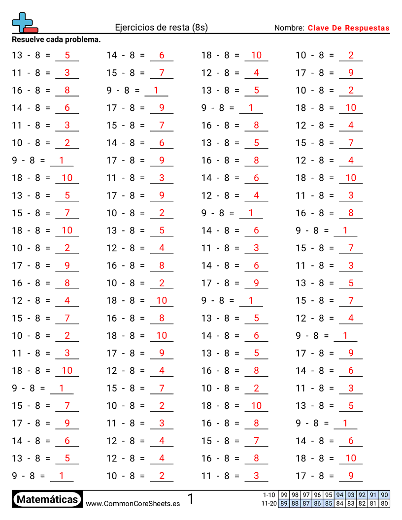 Ejercicios  de ejercicios de matemáticas - 8 (tablas) (horizontal) worksheet