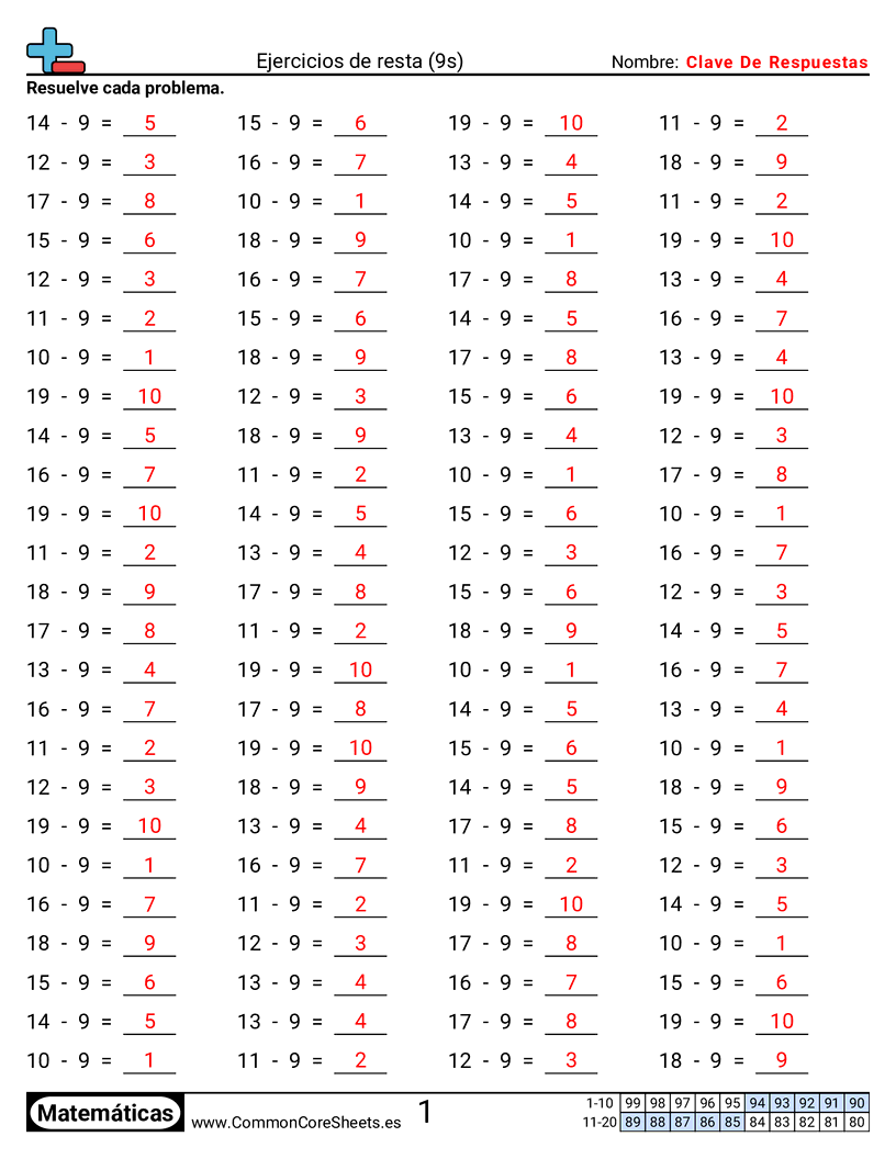 Ejercicios  de ejercicios de matemáticas - 9 (tablas) (horizontal) worksheet
