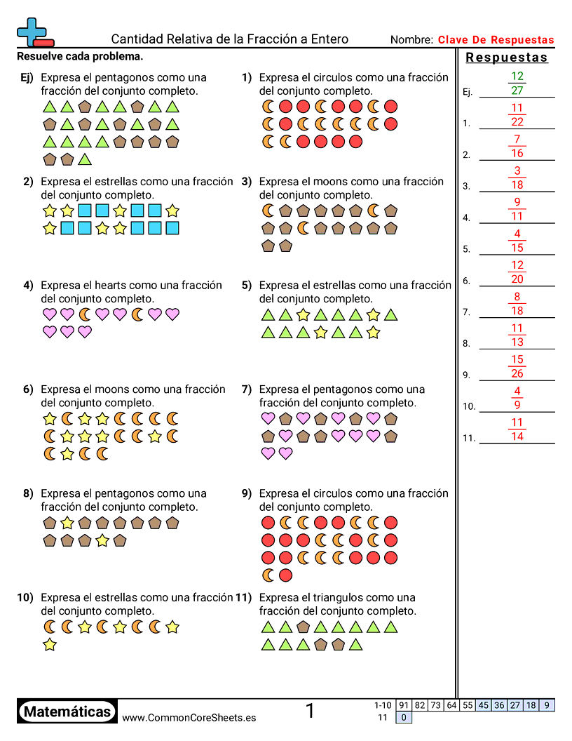 Ejercicios  de fracciones - Fracción de un todo (visual) worksheet
