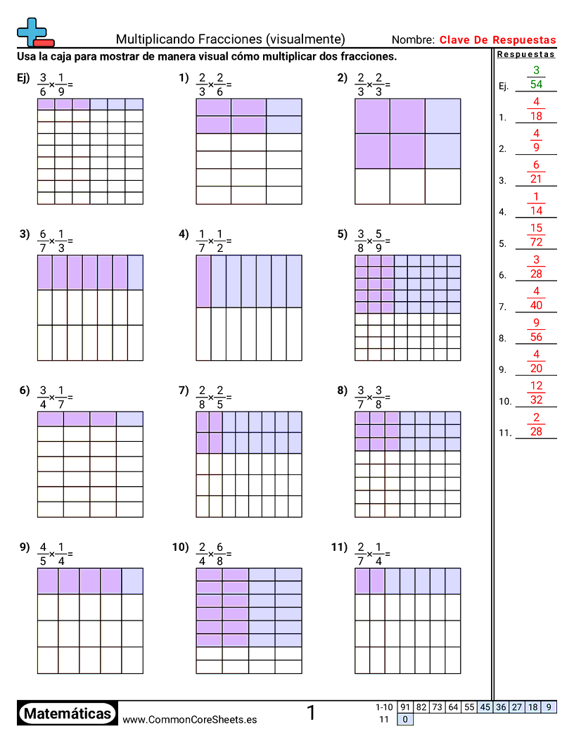 Ejercicios  de fracciones - Multiplicar fracciones (visual) worksheet