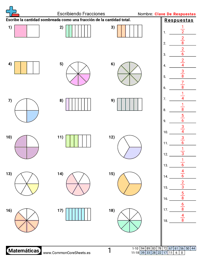 Ejercicios  de fracciones - Escribir fracciones worksheet