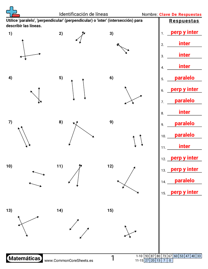 Ejercicios  de líneas - Perpendiculares, paralelas e intersectantes worksheet
