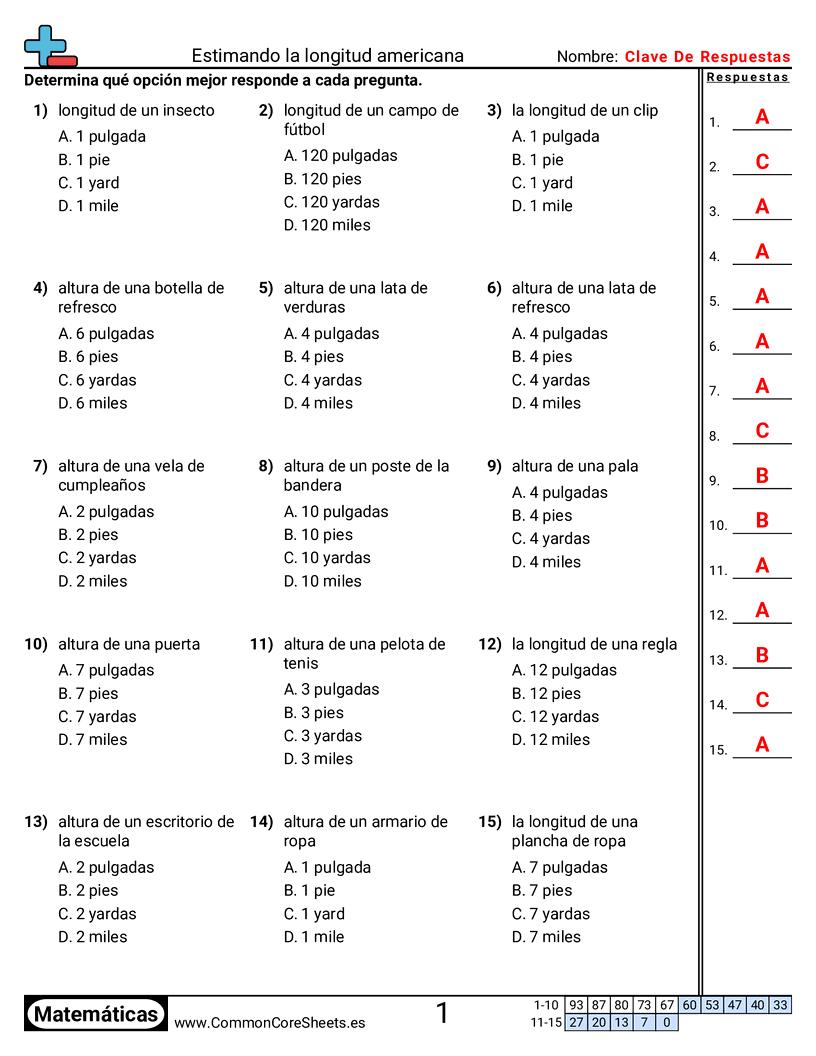 Ejercicios  de medición - Determinar la medida apropiada (estadounidense) worksheet