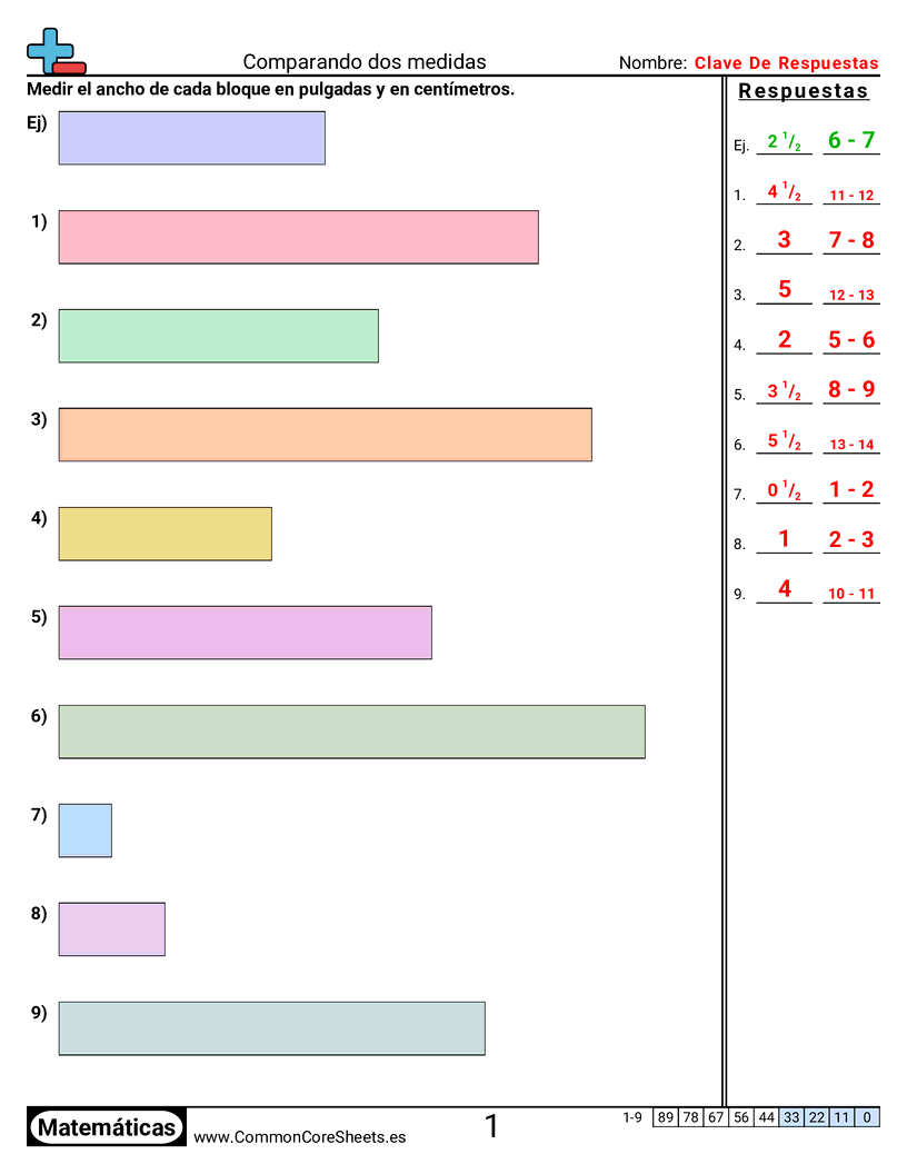 Ejercicios  de medición - Comparar dos mediciones (ancho) worksheet