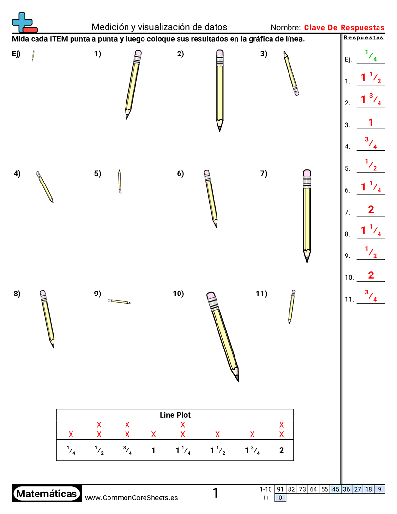 Ejercicios  de medición - Medir y mostrar datos worksheet