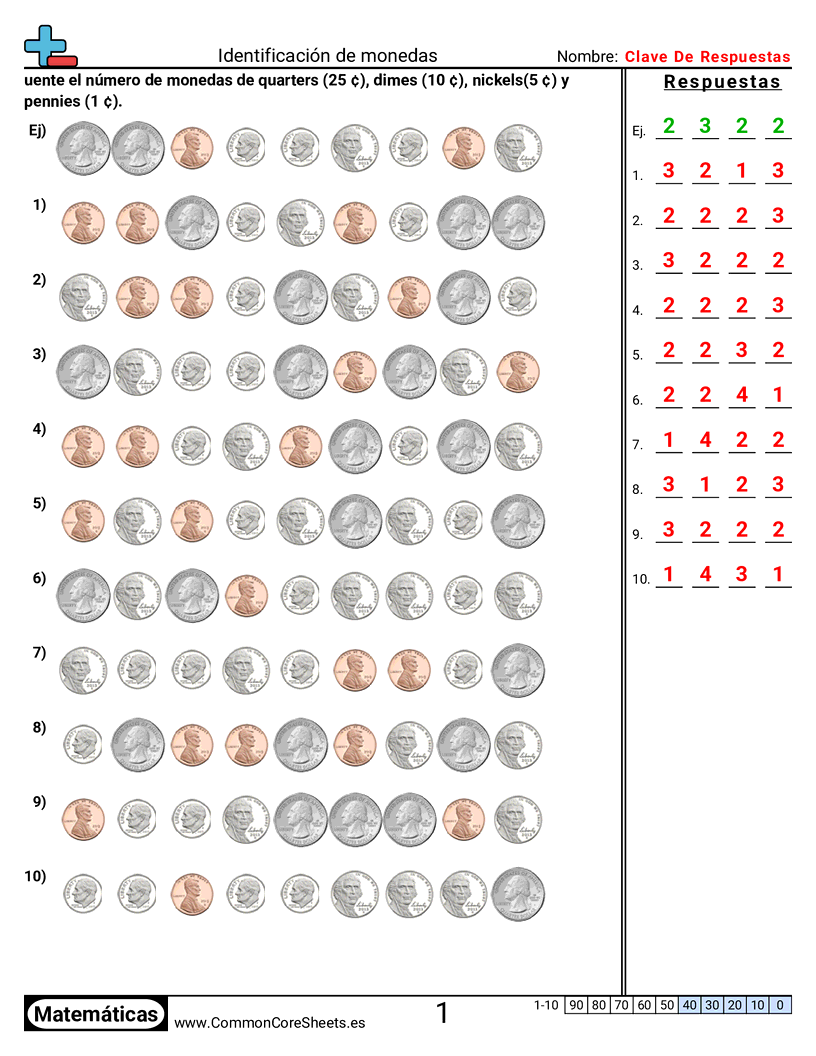 Ejercicios  de dinero  - Identificar monedas worksheet