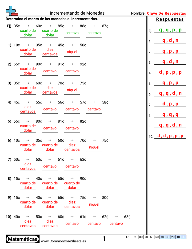 Ejercicios  de dinero  - Incrementar monedas worksheet