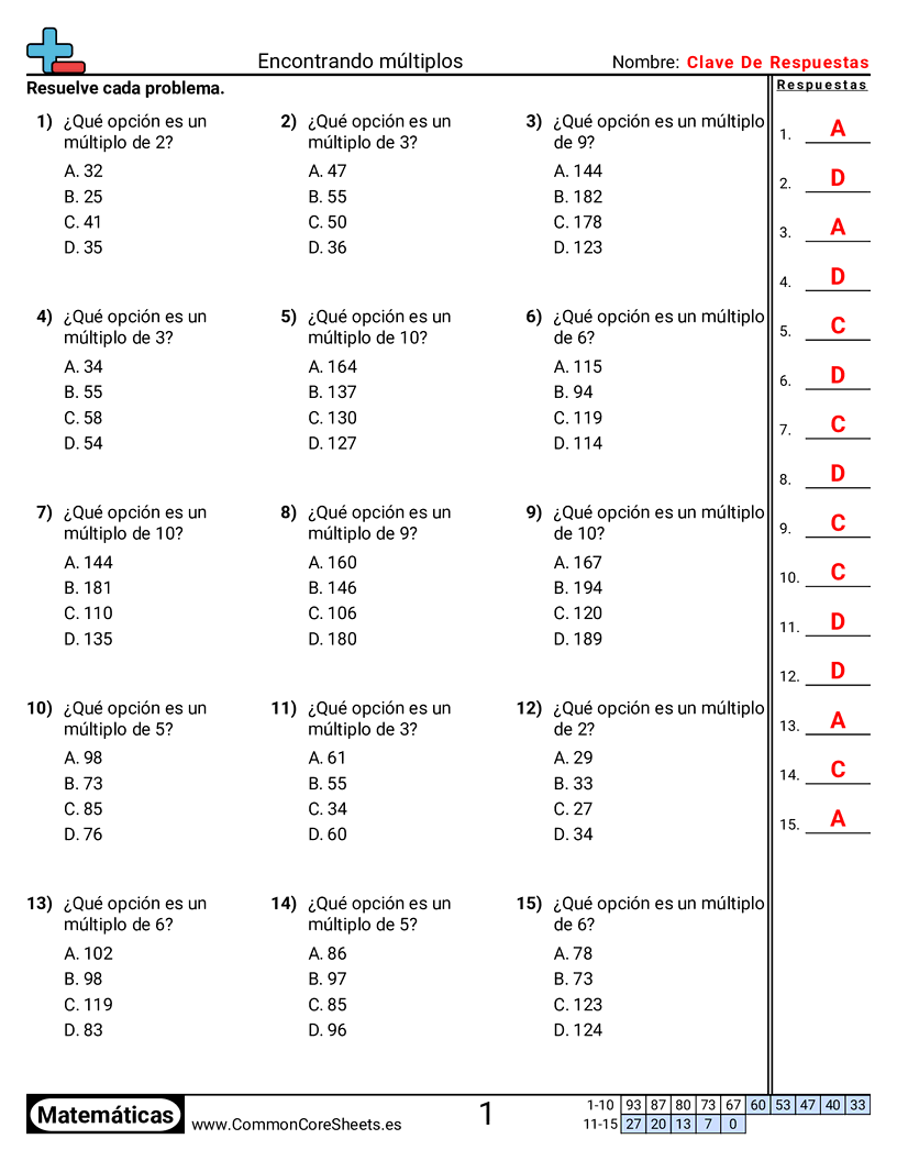Ejercicios  de multiplicación - Encontrar múltiplos worksheet