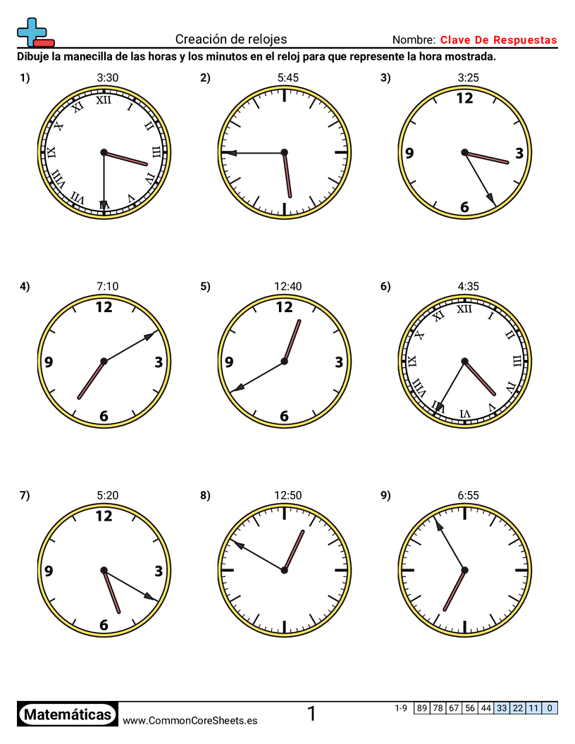 Ejercicios  de tiempo - Crear relojes (incrementos de 5 minutos) worksheet