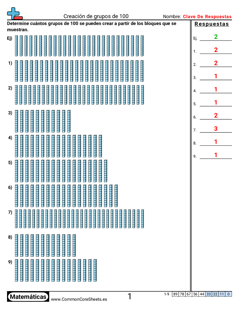 Ejercicios  de valor y valor posicional - Crear grupos de 100 worksheet